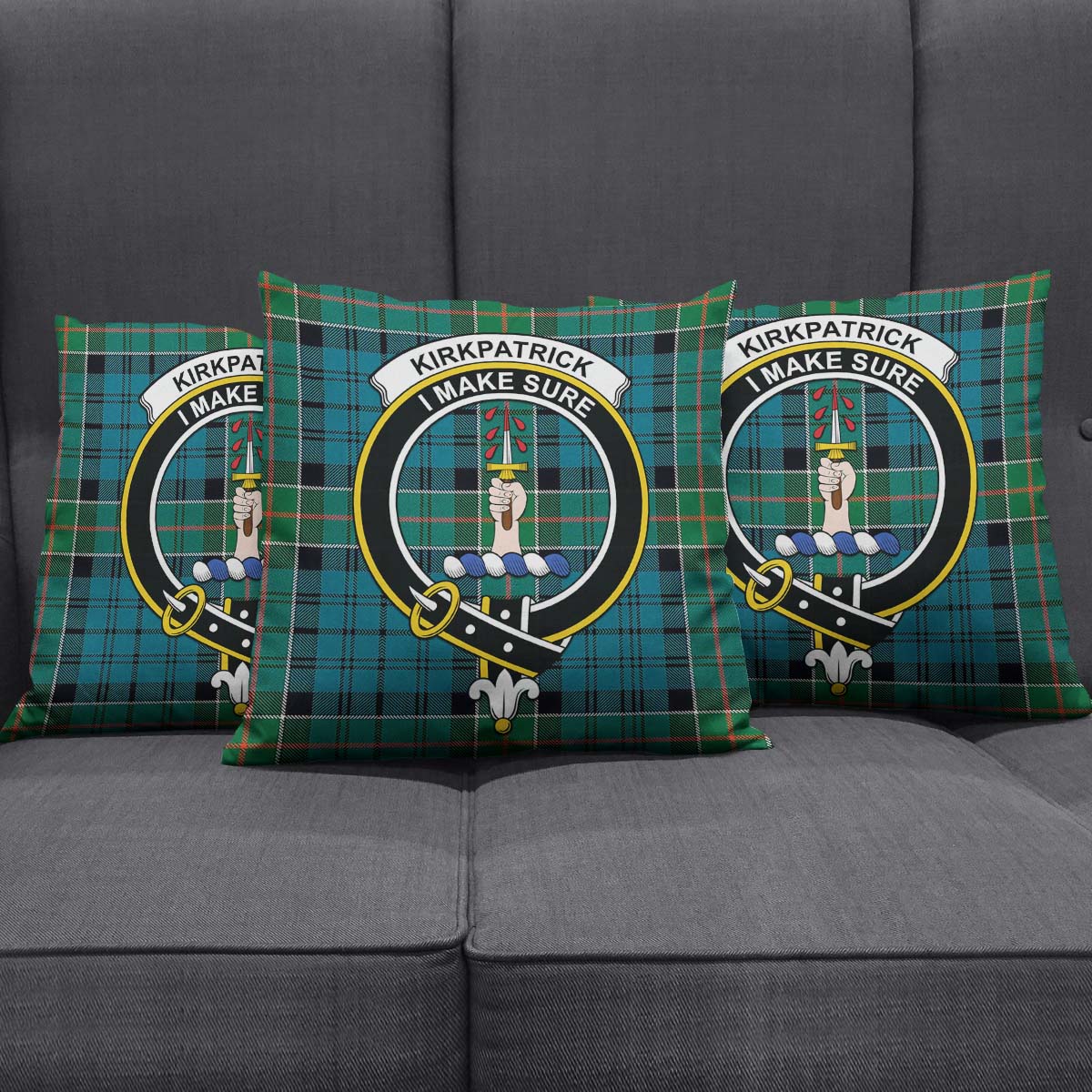 Kirkpatrick Tartan Pillow Cover with Family Crest Square Pillow Cover - Tartanvibesclothing