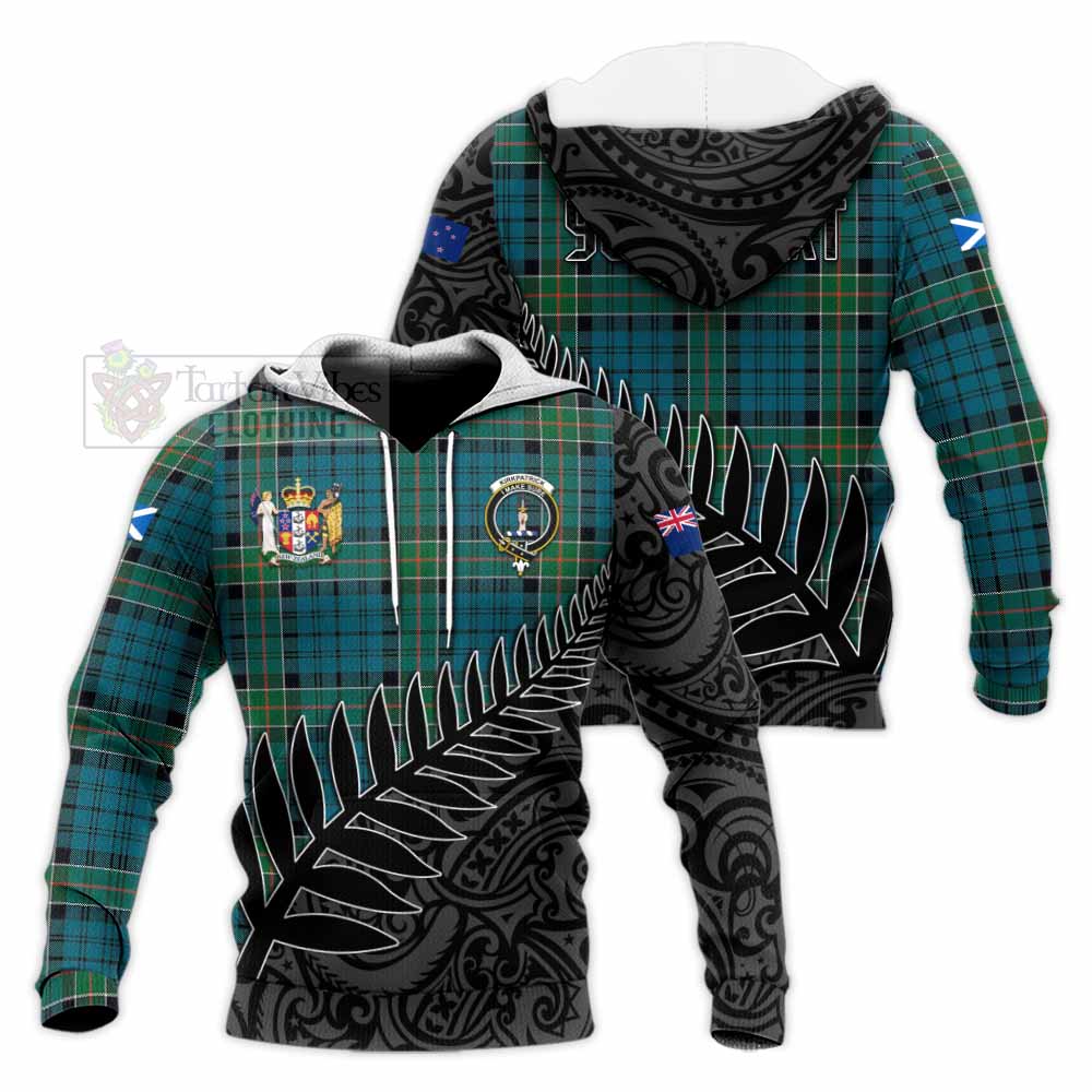 Tartan Vibes Clothing Kirkpatrick Crest Tartan Knitted Hoodie with New Zealand Silver Fern Half Style