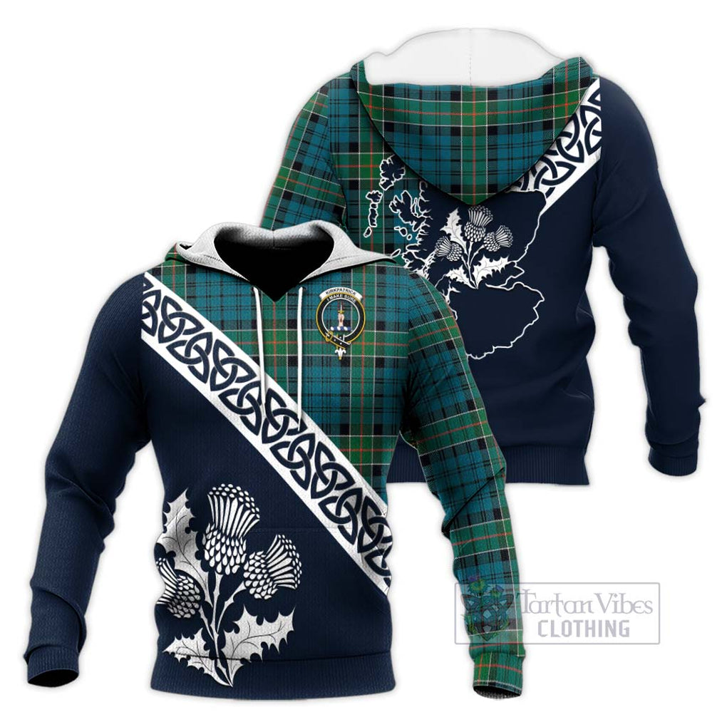 Tartan Vibes Clothing Kirkpatrick Tartan Knitted Hoodie Featuring Thistle and Scotland Map