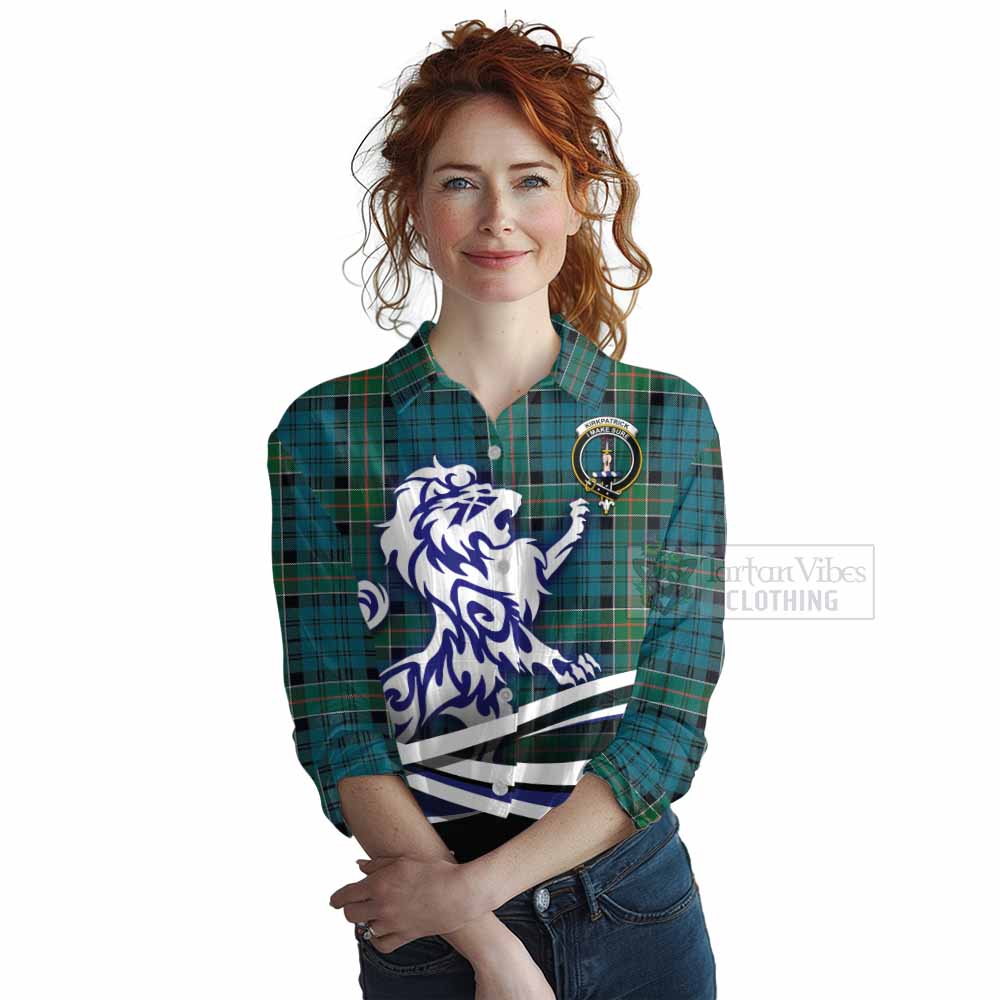 Tartan Vibes Clothing Kirkpatrick Tartan Women's Casual Shirt with Alba Gu Brath Regal Lion Emblem