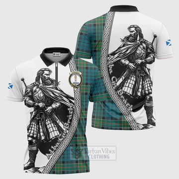 Kirkpatrick Tartan Clan Crest Zipper Polo Shirt with Highlander Warrior Celtic Style