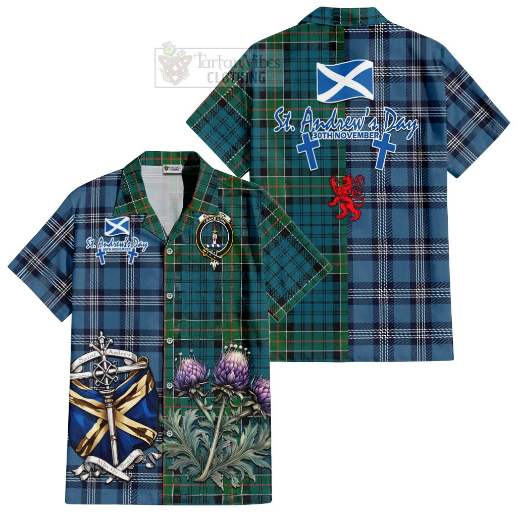 Tartan Vibes Clothing Kirkpatrick Tartan Short Sleeve Button Shirt Happy St. Andrew's Day Half Tartan Style