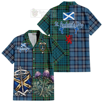 Kirkpatrick Tartan Short Sleeve Button Shirt Happy St. Andrew's Day Half Tartan Style