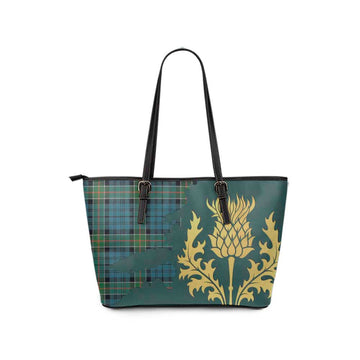 Kirkpatrick Tartan Leather Tote Bag Gold Thistle Style - Tartan Vibes Clothing