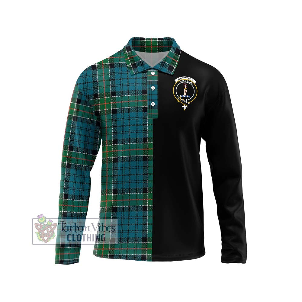 Kirkpatrick Tartan Long Sleeve Polo Shirt with Family Crest and Half Of Me Style Unisex - Tartanvibesclothing Shop