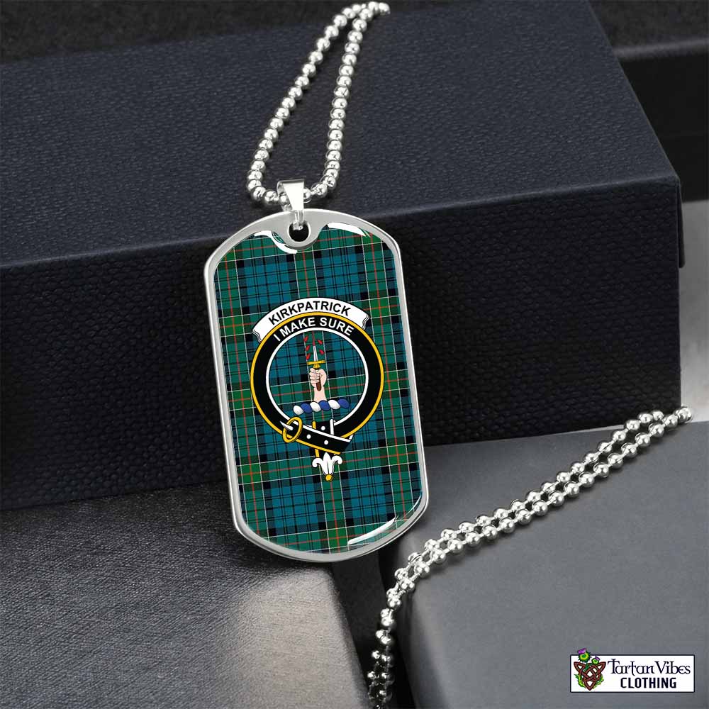 Tartan Vibes Clothing Kirkpatrick Tartan Dog Tag Necklace with Family Crest