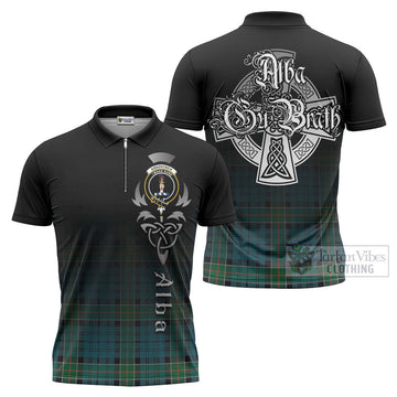 Kirkpatrick Tartan Zipper Polo Shirt Featuring Alba Gu Brath Family Crest Celtic Inspired