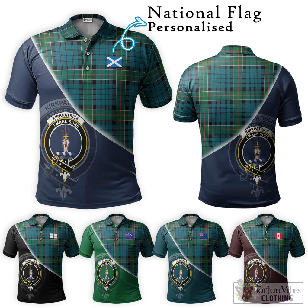 Kirkpatrick Tartan Polo Shirt with Personalised National Flag and Family Crest Half Style Maroon - Tartanvibesclothing Shop