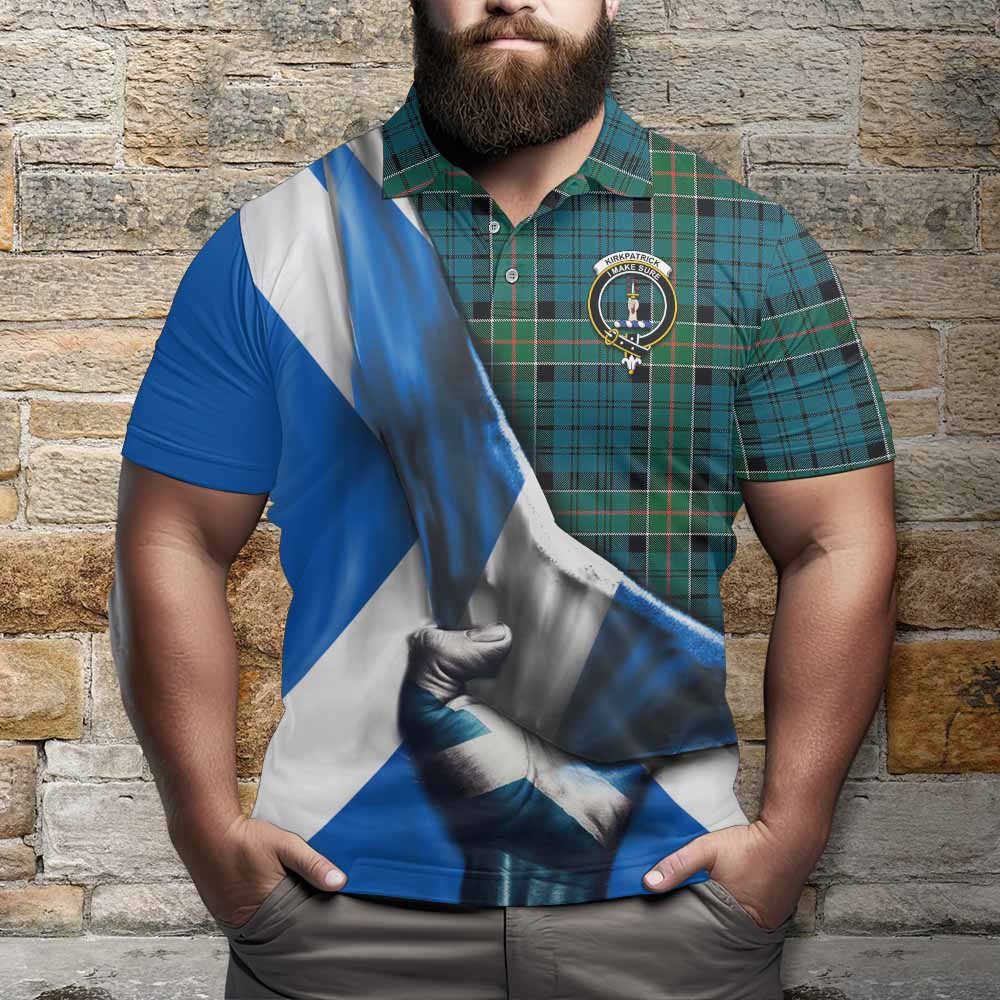 Tartan Vibes Clothing Kirkpatrick Tartan Polo Shirt with Family Crest Scotland Patriotic Style