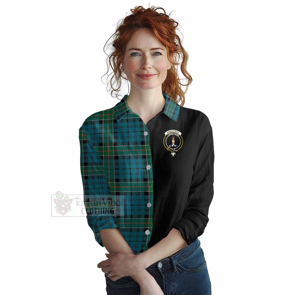 Tartan Vibes Clothing Kirkpatrick Tartan Women's Casual Shirt with Family Crest and Half Of Me Style