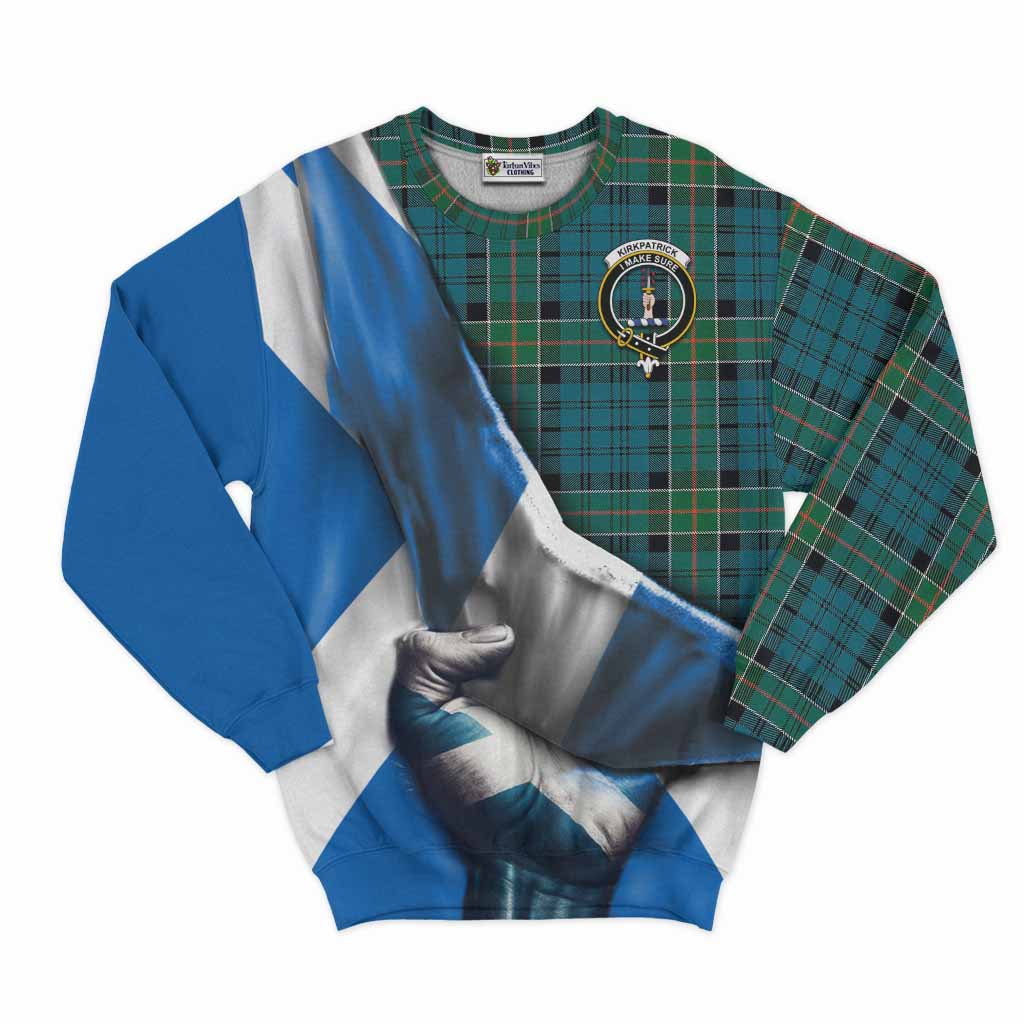 Tartan Vibes Clothing Kirkpatrick Tartan Sweatshirt with Family Crest Scotland Patriotic Style