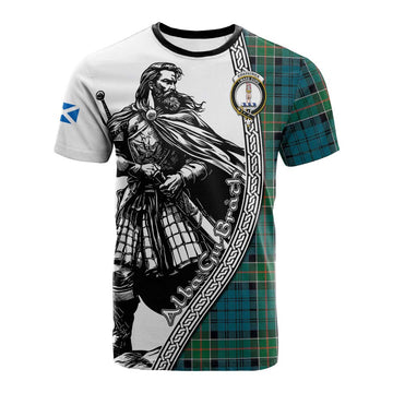 Kirkpatrick Tartan Clan Crest Cotton T-shirt with Highlander Warrior Celtic Style