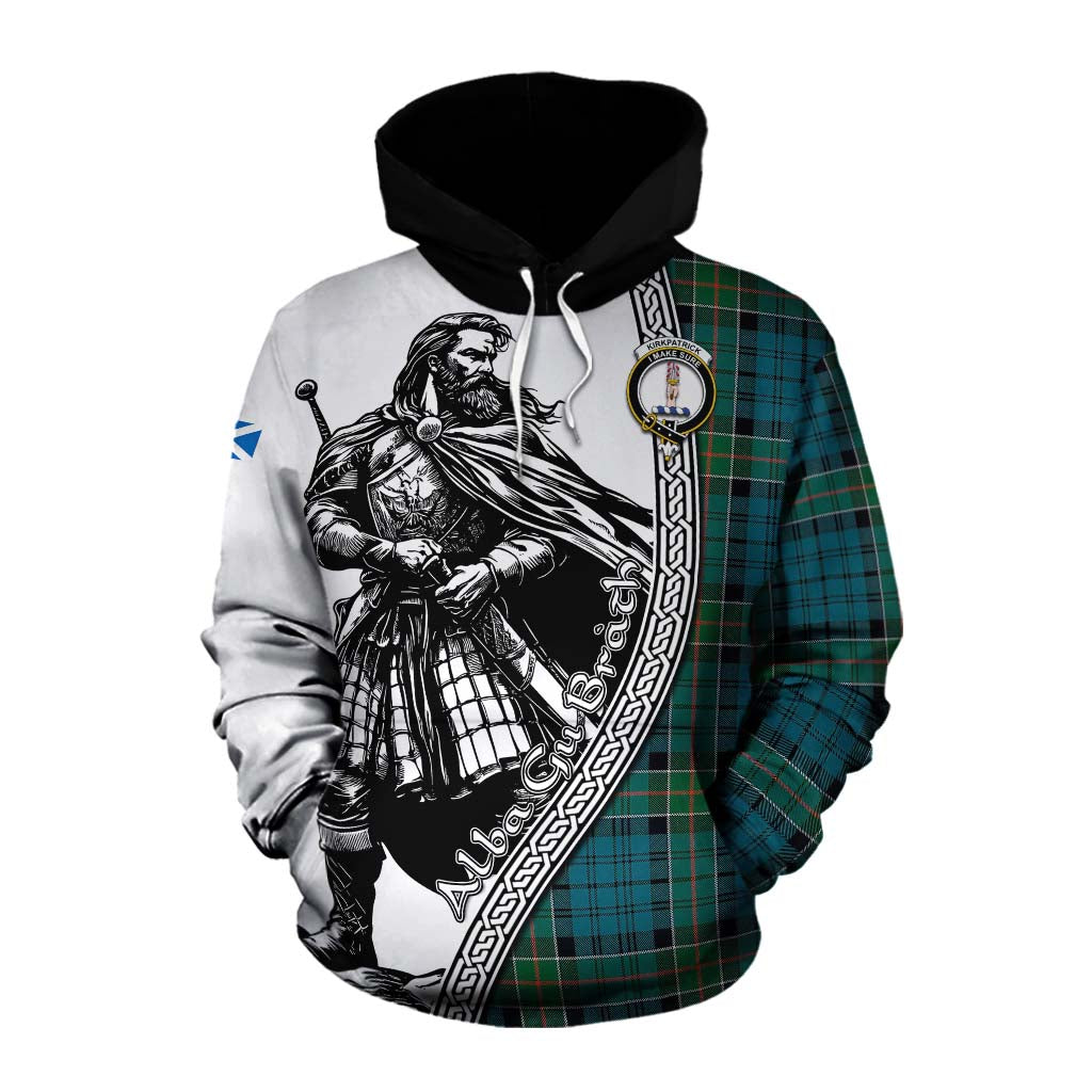 Tartan Vibes Clothing Kirkpatrick Tartan Clan Crest Cotton Hoodie with Highlander Warrior Celtic Style