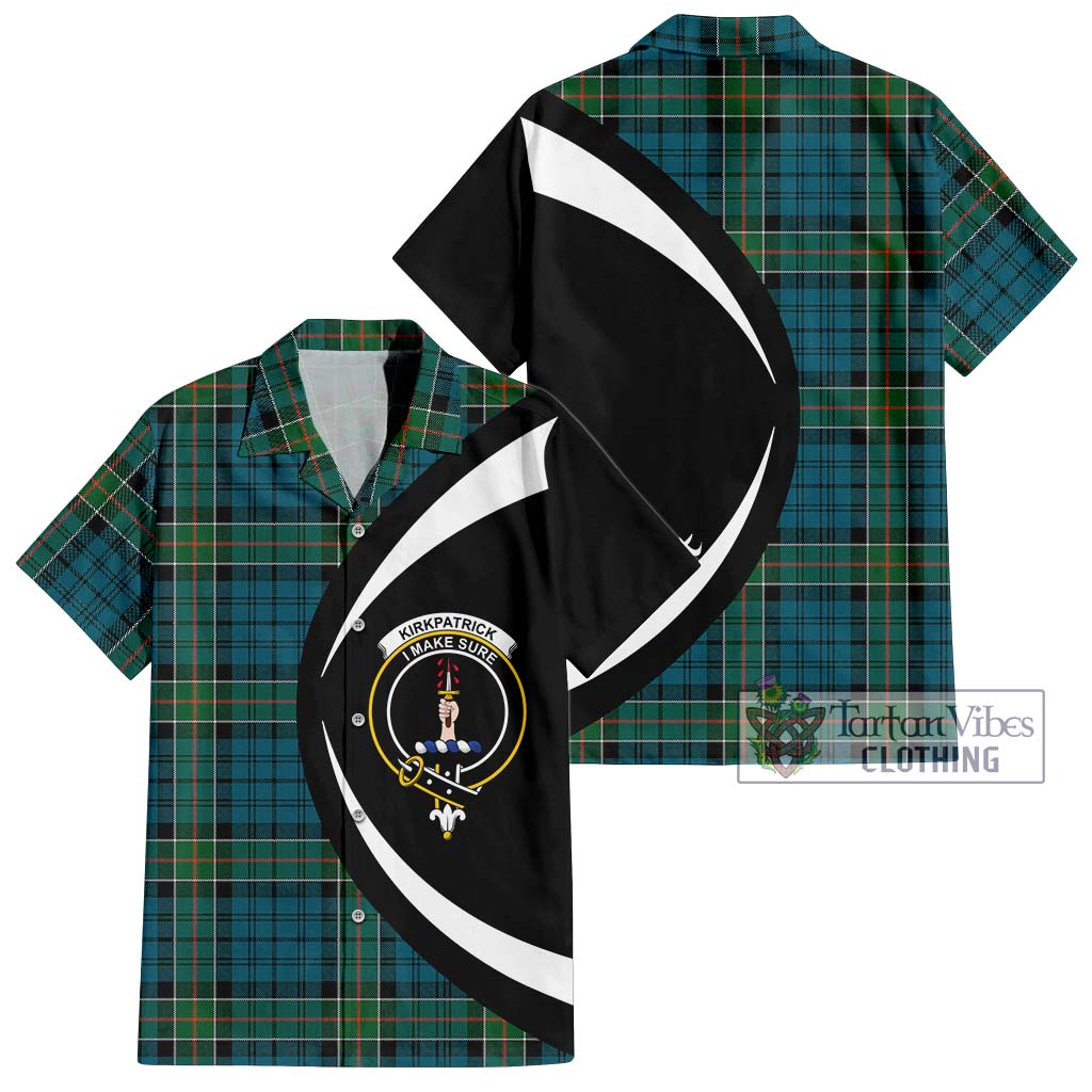 Kirkpatrick Tartan Short Sleeve Button Up with Family Crest Circle Style Kid - Tartan Vibes Clothing