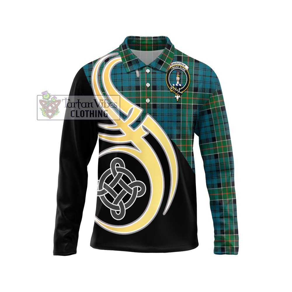 Kirkpatrick Tartan Long Sleeve Polo Shirt with Family Crest and Celtic Symbol Style Unisex - Tartan Vibes Clothing