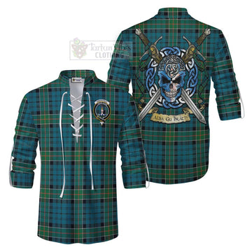 Kirkpatrick Tartan Ghillie Kilt Shirt with Family Crest Celtic Skull Style