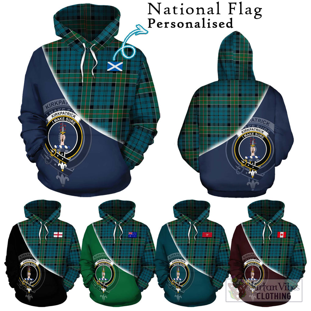 Kirkpatrick Tartan Hoodie with Personalised National Flag and Family Crest Half Style Zip Hoodie - Tartanvibesclothing Shop