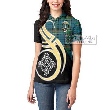 Kirkpatrick Tartan Women's Polo Shirt with Family Crest and Celtic Symbol Style