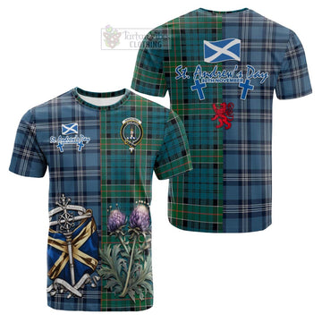 Kirkpatrick Tartan Cotton T-shirt Happy St. Andrew's Day Half Tartan Style