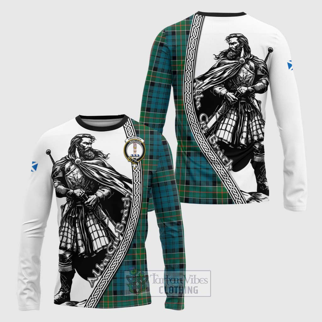 Tartan Vibes Clothing Kirkpatrick Tartan Clan Crest Long Sleeve T-Shirt with Highlander Warrior Celtic Style