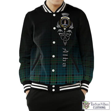 Kirkpatrick Tartan Baseball Jacket Featuring Alba Gu Brath Family Crest Celtic Inspired