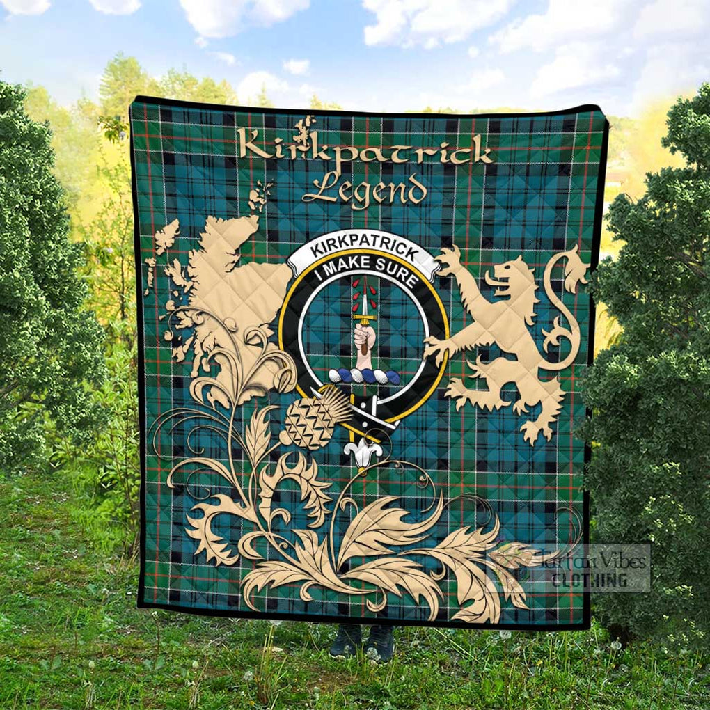 Tartan Vibes Clothing Kirkpatrick Tartan Quilt with Family Crest and Scottish Symbol Style