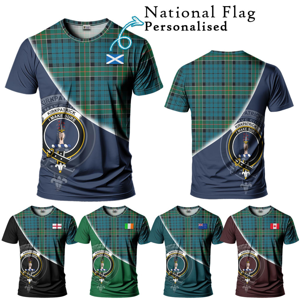 Kirkpatrick Tartan T-Shirt with Personalised National Flag and Family Crest Half Style Kid's Shirt - Tartanvibesclothing Shop