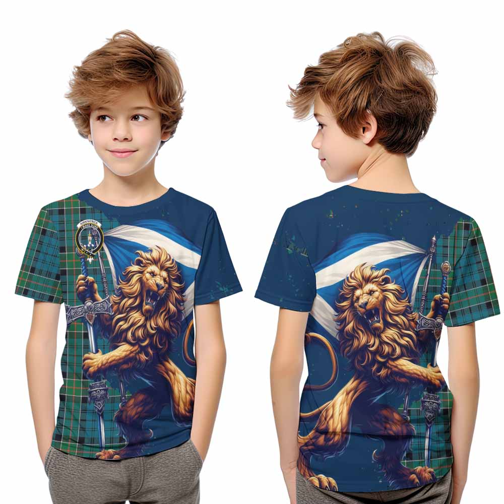 Tartan Vibes Clothing Kirkpatrick Tartan Family Crest Kid T-Shirt with Scottish Majestic Lion