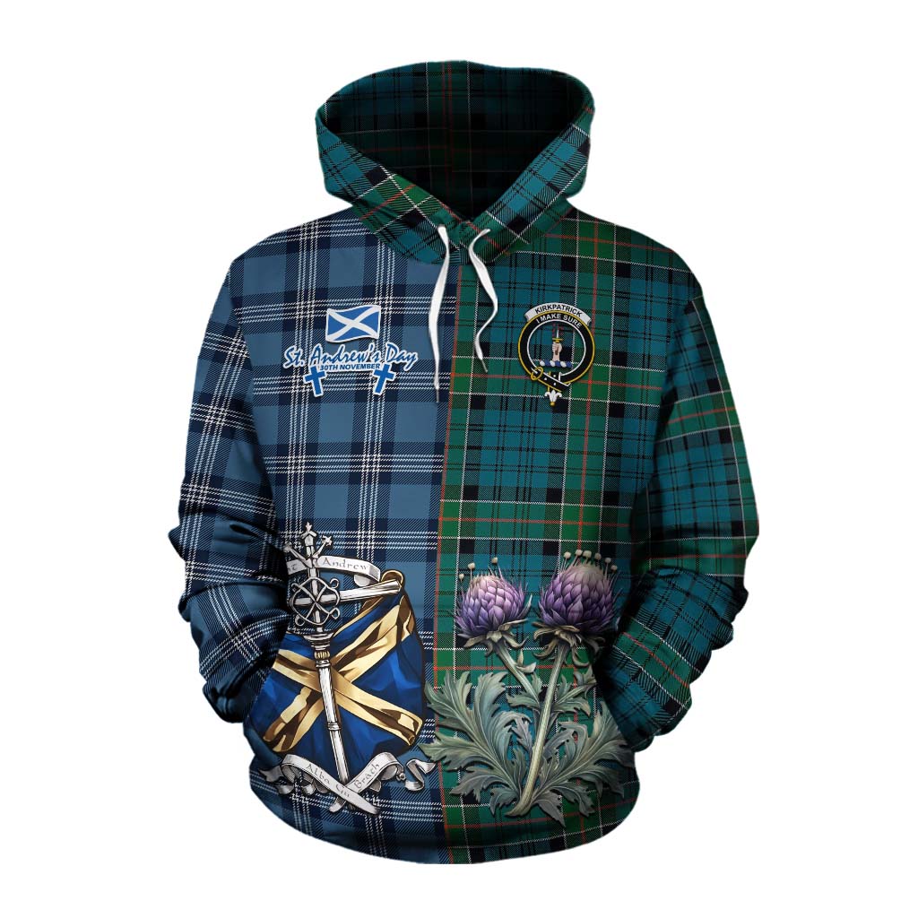 Tartan Vibes Clothing Kirkpatrick Tartan Cotton Hoodie Happy St. Andrew's Day Half Tartan Style