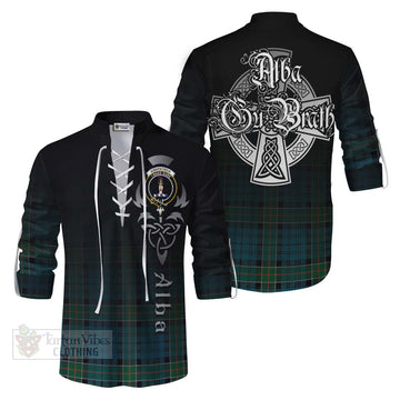 Kirkpatrick Tartan Ghillie Kilt Shirt Featuring Alba Gu Brath Family Crest Celtic Inspired