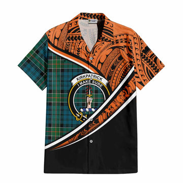 Kirkpatrick Crest Tartan Short Sleeve Button Shirt with Polynesian Vibes Style - Orange Version