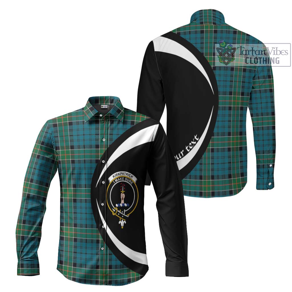 Kirkpatrick Tartan Long Sleeve Button Up with Family Crest Circle Style Men's Shirt S - Tartan Vibes Clothing