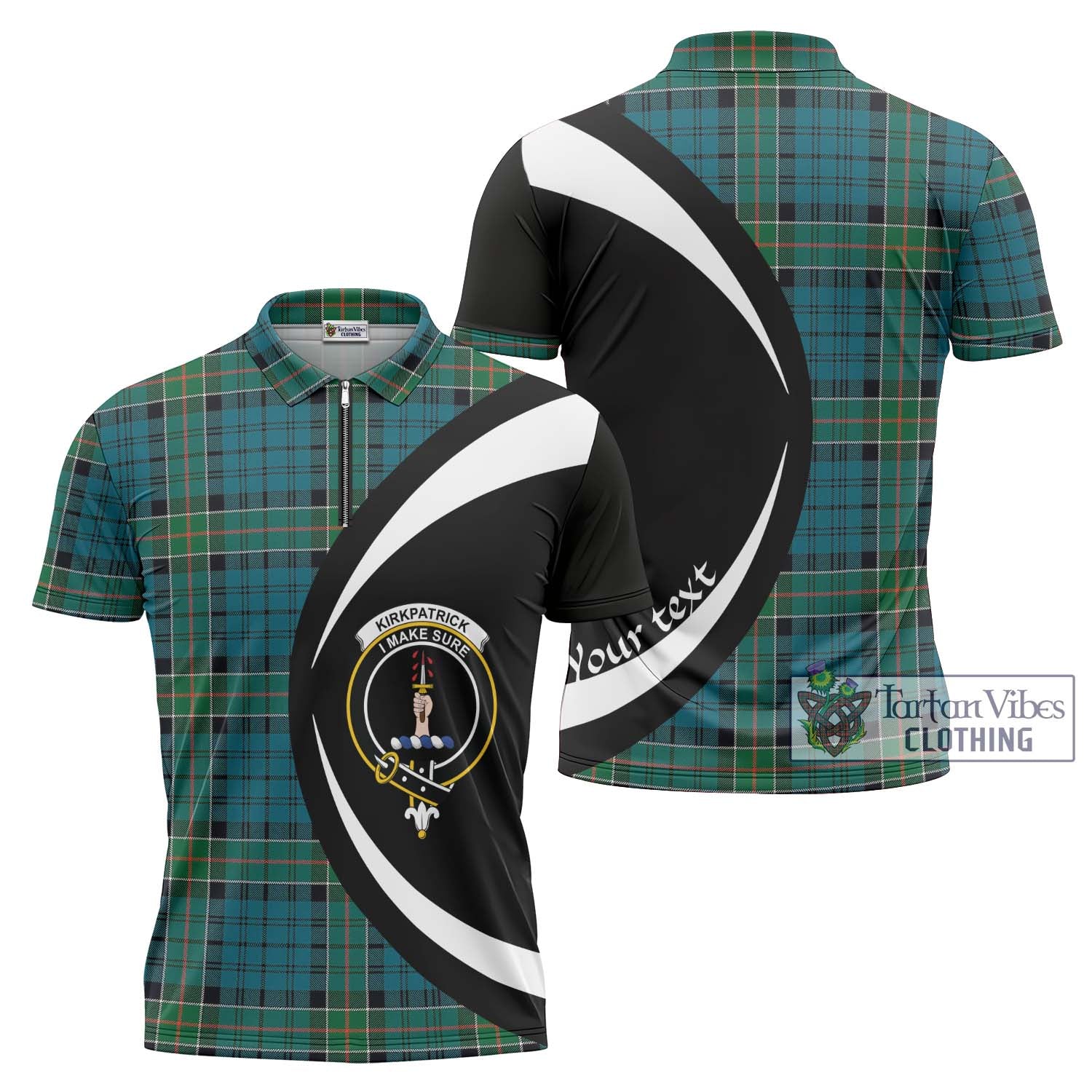 Tartan Vibes Clothing Kirkpatrick Tartan Zipper Polo Shirt with Family Crest Circle Style