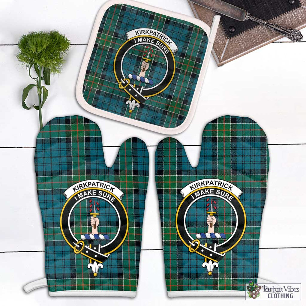 Kirkpatrick Tartan Combo Oven Mitt & Pot-Holder with Family Crest White - Tartan Vibes Clothing