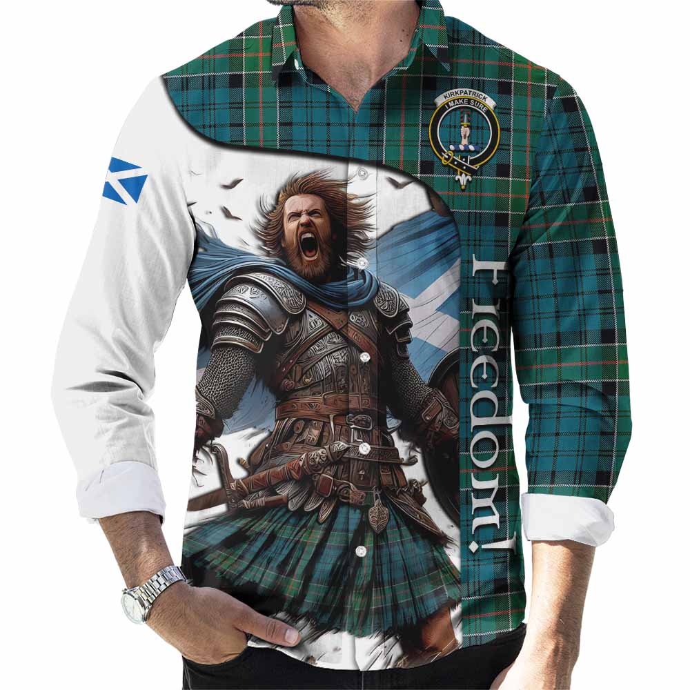 Tartan Vibes Clothing Kirkpatrick Crest Tartan Long Sleeve Button Shirt Inspired by the Freedom of Scottish Warrior