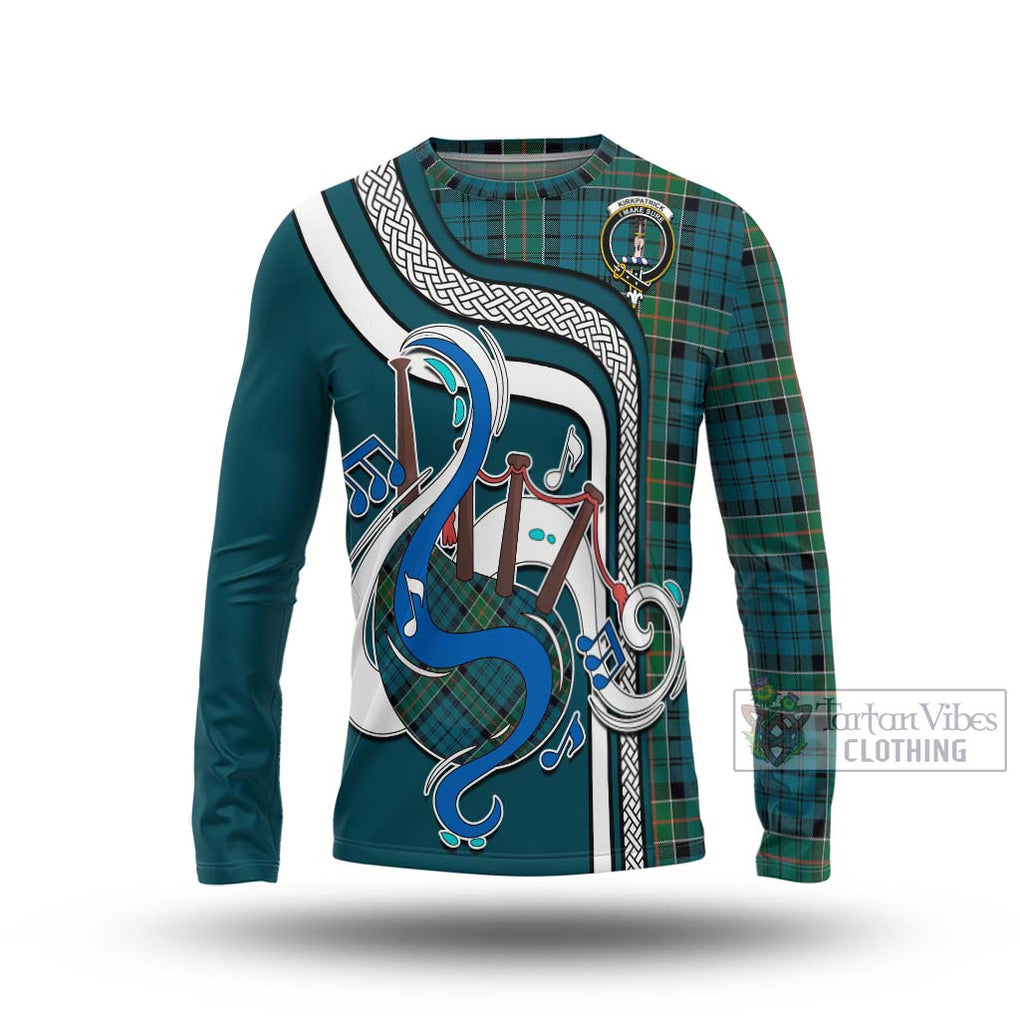 Tartan Vibes Clothing Kirkpatrick Tartan Long Sleeve T-Shirt with Epic Bagpipe Style