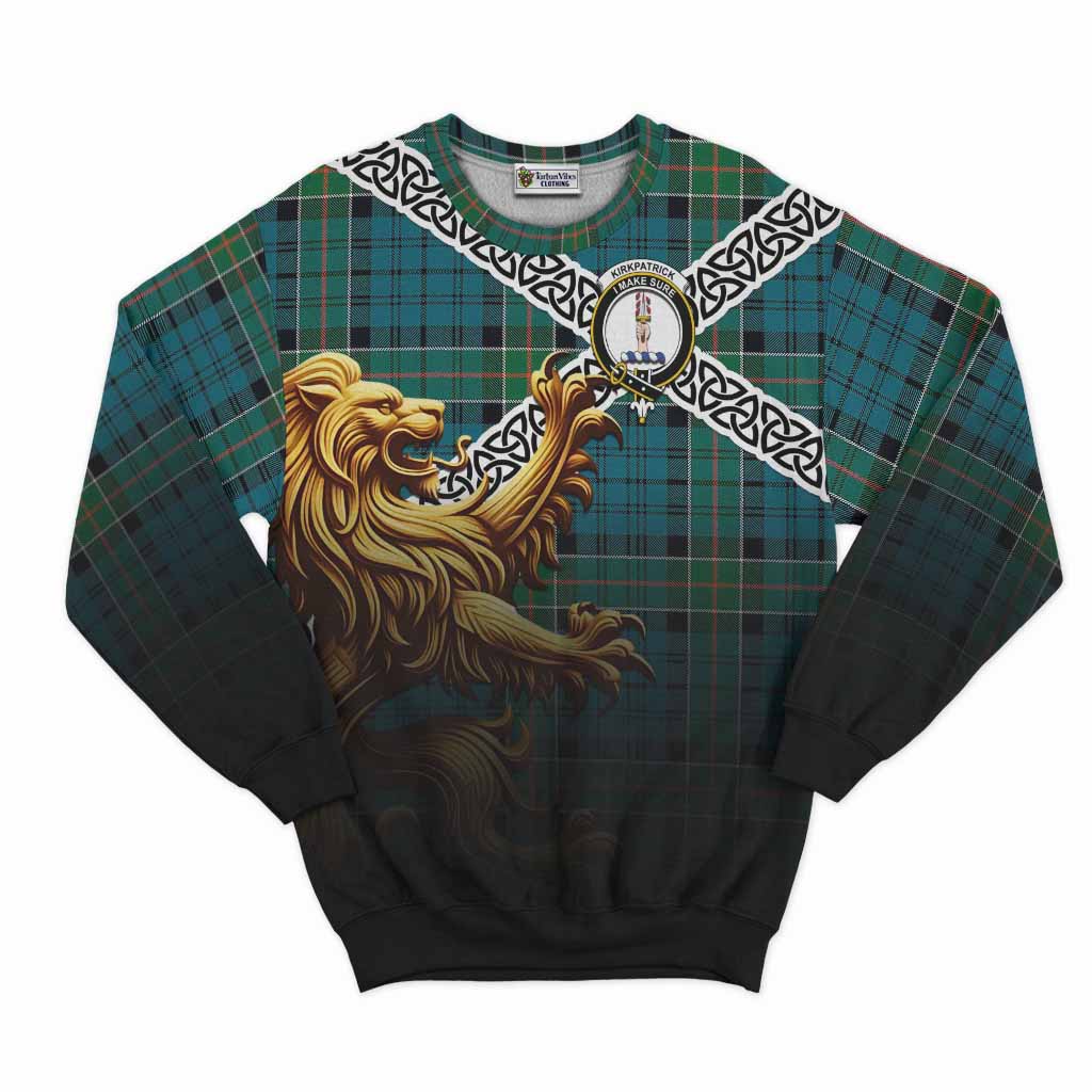 Kirkpatrick Crest Tartan Sweatshirt with Golden Lion Emblem Celtic Style Unisex - Tartan Vibes Clothing