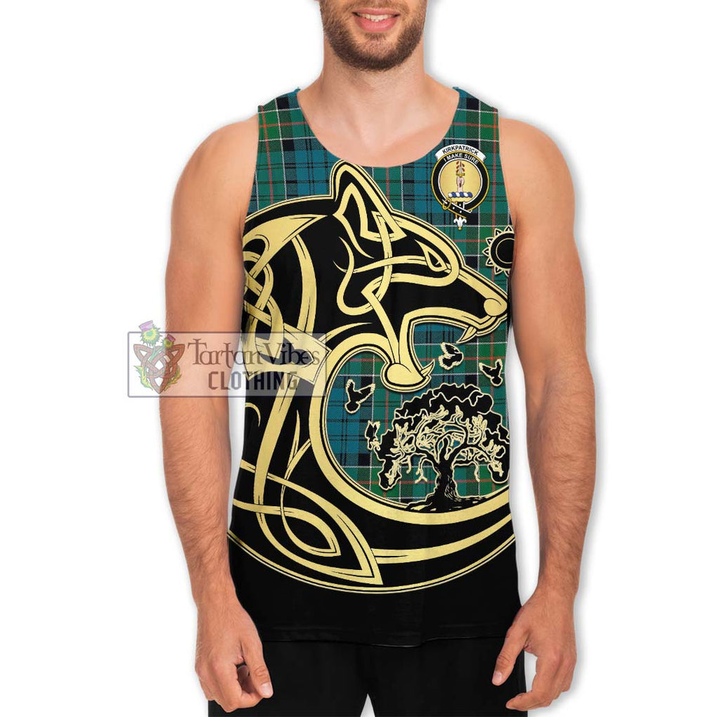 Kirkpatrick Tartan Men's Tank Top with Family Crest Celtic Wolf Style Men - Tartan Vibes Clothing