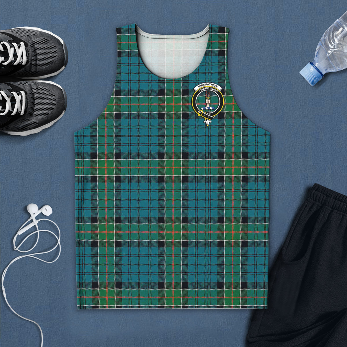 Kirkpatrick Tartan Mens Tank Top with Family Crest 5XL - Tartan Vibes Clothing