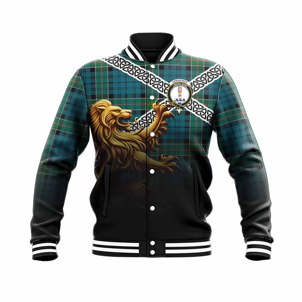 Kirkpatrick Crest Tartan Baseball Jacket with Golden Lion Emblem Celtic Style Unisex - Tartan Vibes Clothing