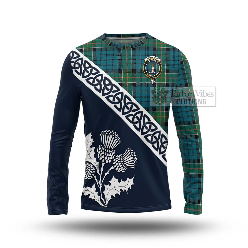 Tartan Vibes Clothing Kirkpatrick Tartan Long Sleeve T-Shirt Featuring Thistle and Scotland Map