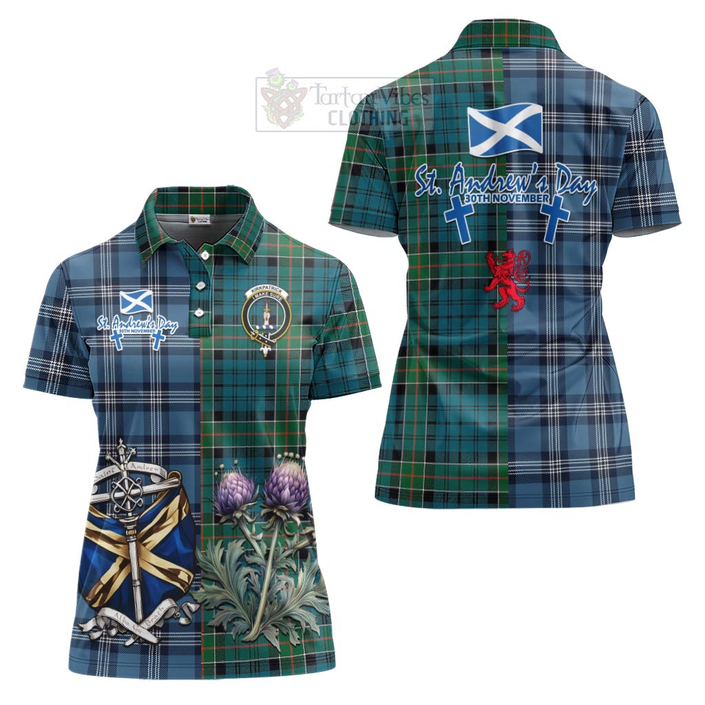 Tartan Vibes Clothing Kirkpatrick Tartan Women's Polo Shirt Happy St. Andrew's Day Half Tartan Style