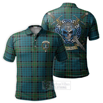 Kirkpatrick Tartan Polo Shirt with Family Crest Celtic Skull Style