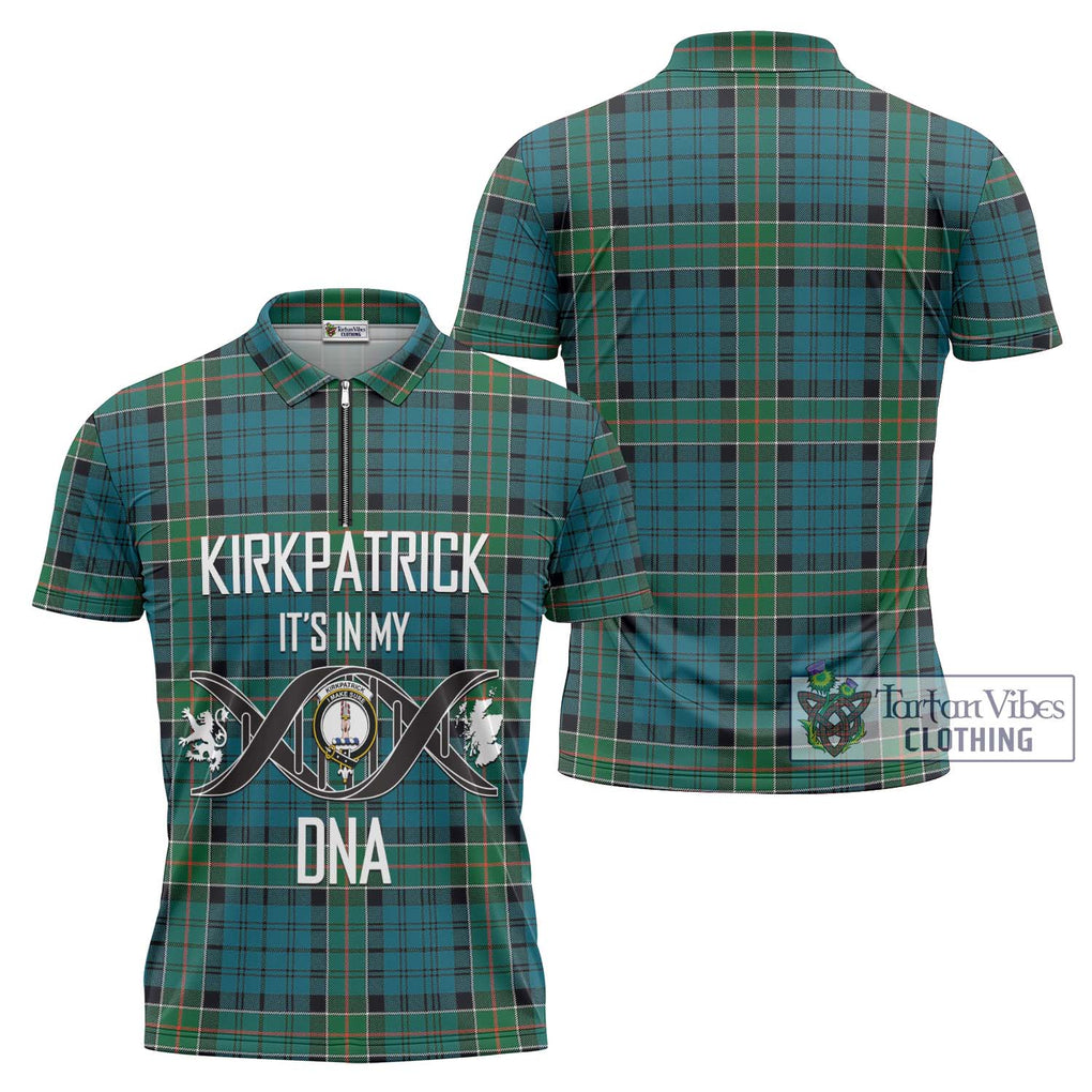 Kirkpatrick Tartan Zipper Polo Shirt with Family Crest DNA In Me Style Unisex - Tartanvibesclothing Shop