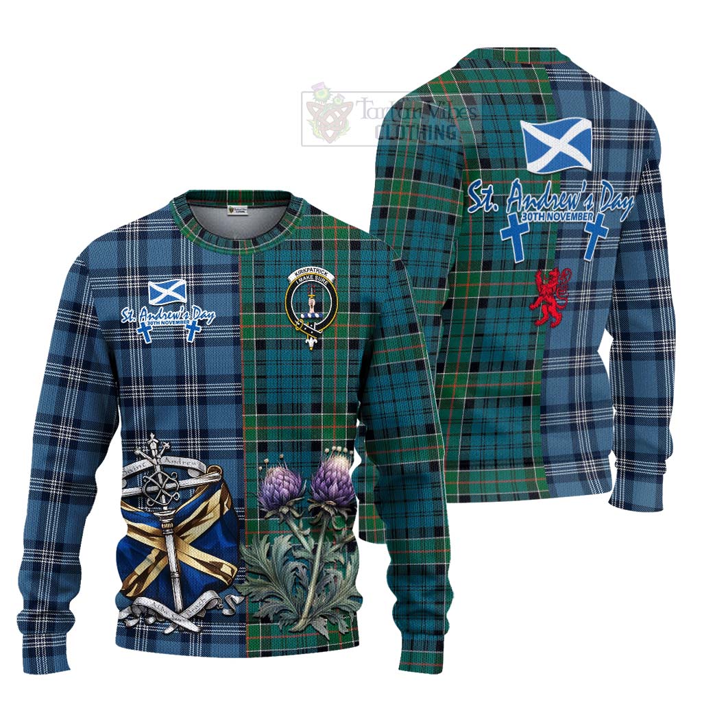 Tartan Vibes Clothing Kirkpatrick Tartan Knitted Sweater Happy St. Andrew's Day Half Tartan Style