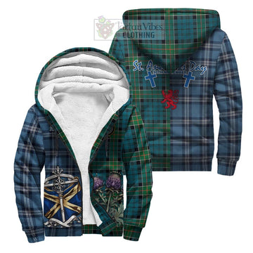 Kirkpatrick Tartan Sherpa Hoodie Happy St. Andrew's Day Half Tartan Style