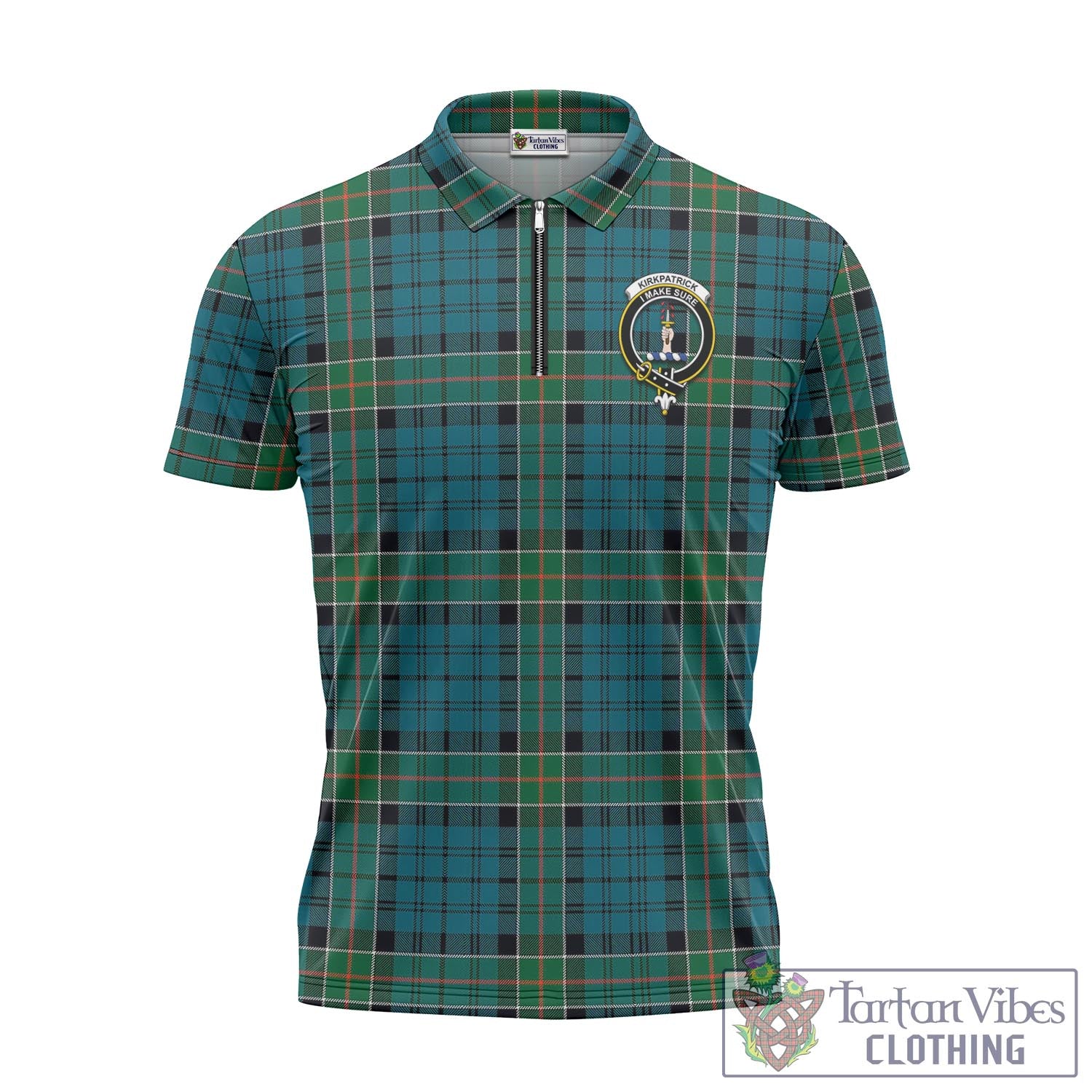 Tartan Vibes Clothing Kirkpatrick Tartan Zipper Polo Shirt with Family Crest