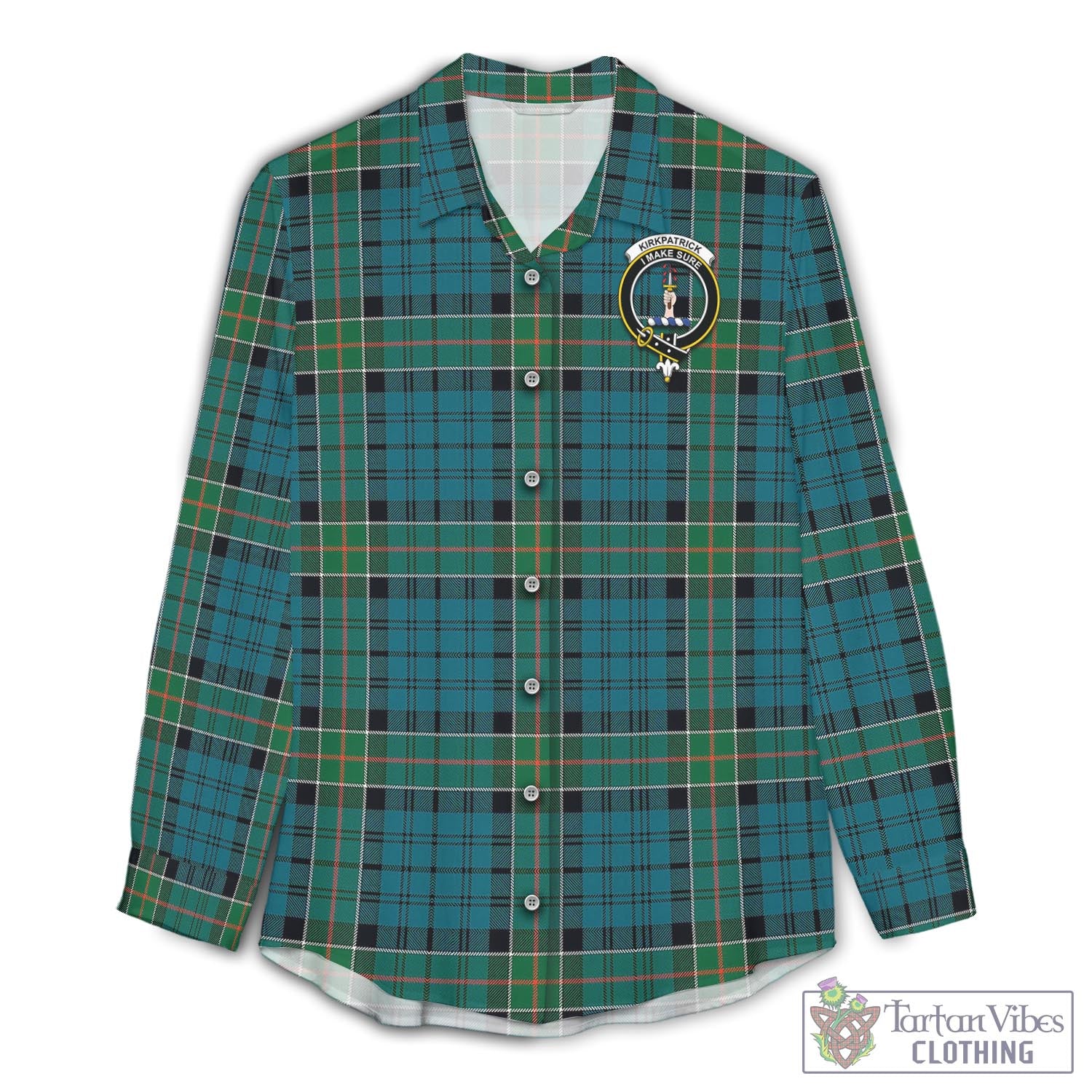 Tartan Vibes Clothing Kirkpatrick Tartan Womens Casual Shirt with Family Crest