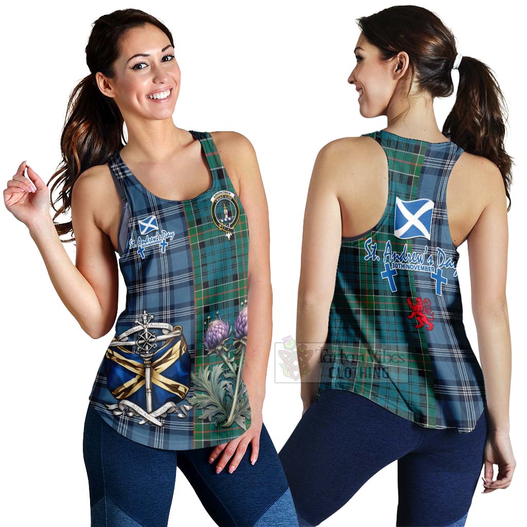 Tartan Vibes Clothing Kirkpatrick Tartan Women's Racerback Tanks Happy St. Andrew's Day Half Tartan Style