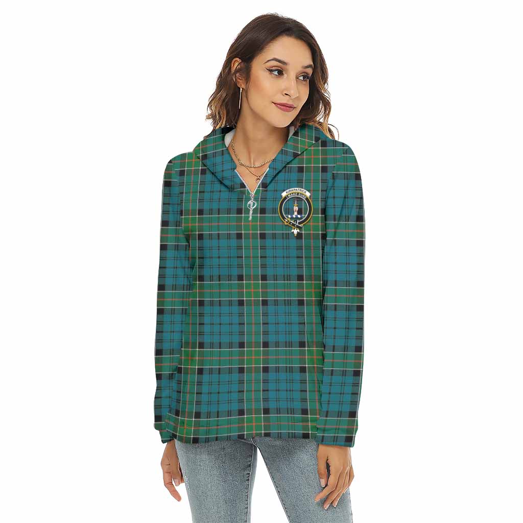 Tartan Vibes Clothing Kirkpatrick Tartan Crest Women's Borg  Half Zip Fleece Hoodie